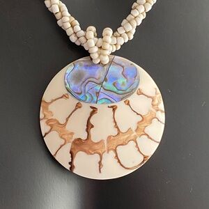 Beach Style Seed Beads Abalone Shell Pendant Necklace